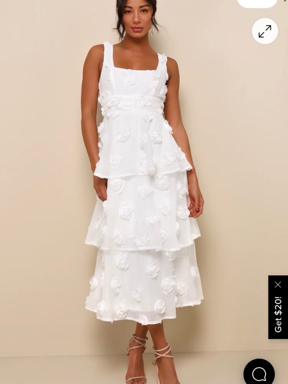 Exceptional Entrance White Sleeveless Tiered Rosette Midi Dress